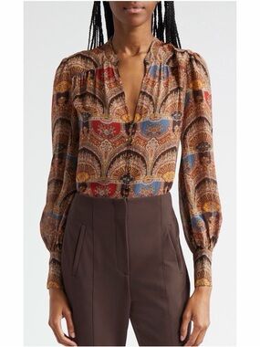 NWT-Veronica Beard Esmeralda Print Silk Top